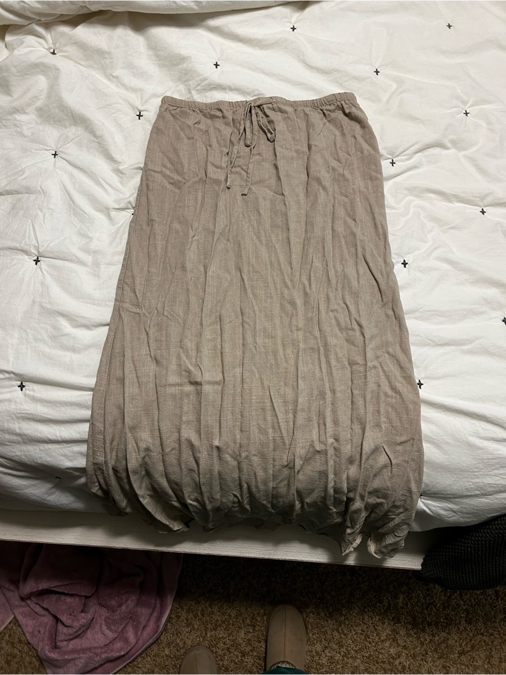 SHEIN Taupe Drawstring Linen Maxi Skirt